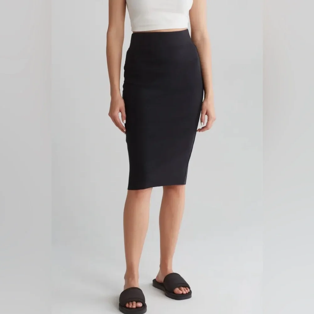 NWT James Perse Rib Midi Pencil Skirt in Black Sz 1 Small $150